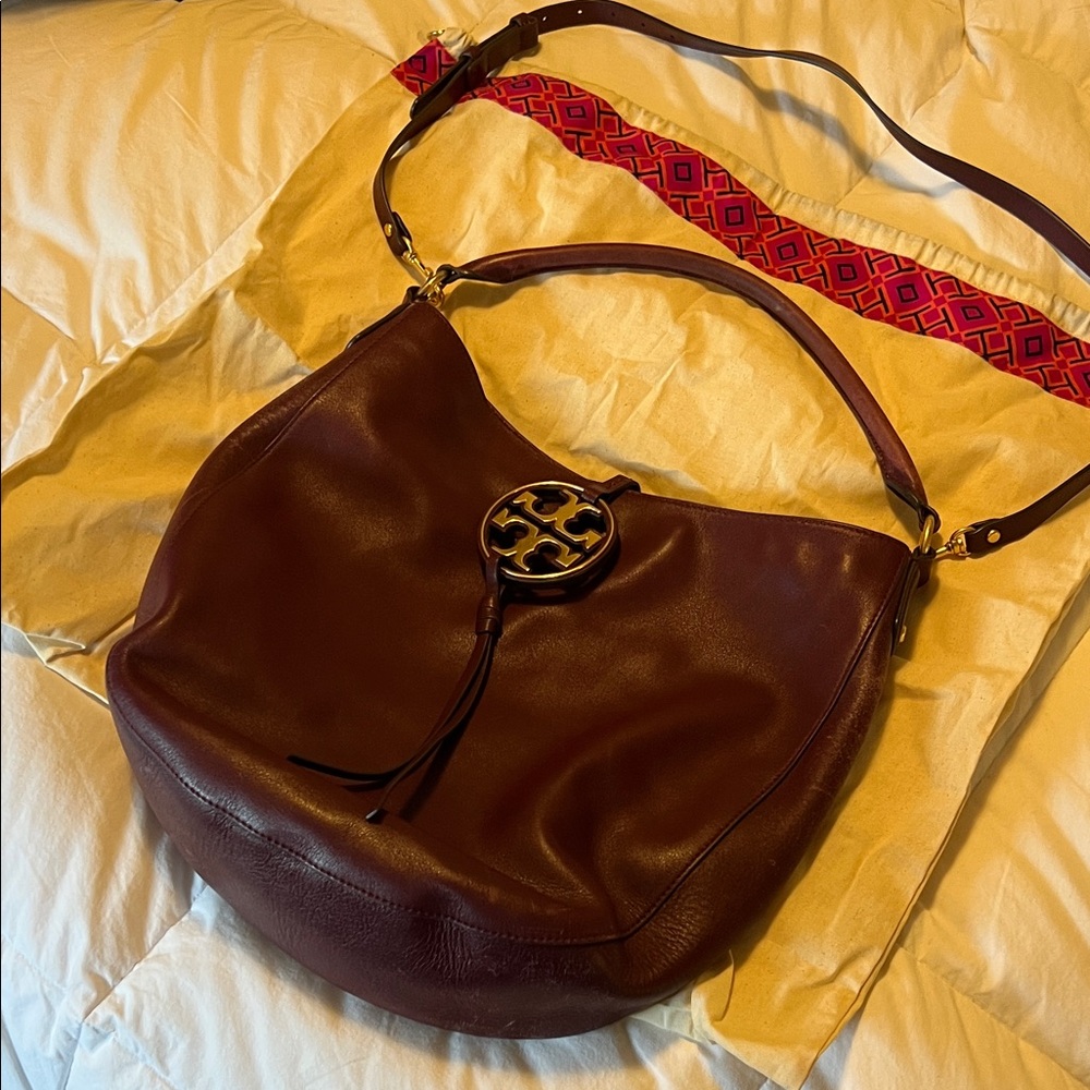 Tory Burch Burgundy Leather Hobo Bag